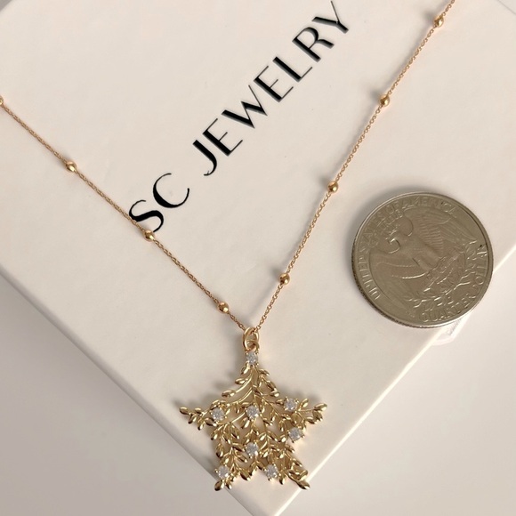 Star Leaf Necklace with Ball Chain 14k Gold Plated Luxury Jewelry - Picture 3 of 10